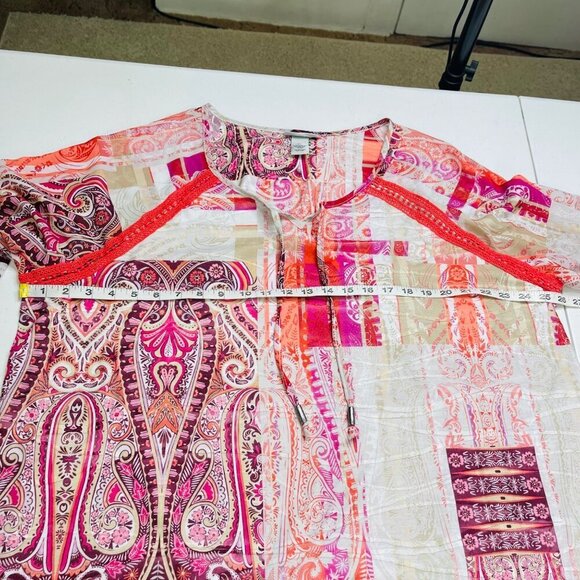 Catherines Tunic Paisley Patchwork Bell Sleeve Tie‎ Neck Shirt Women's 2X Boho - Picture 9 of 11